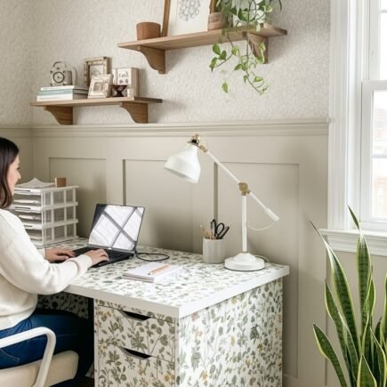 Bureau personnalisé avec un papier peint à motifs floraux
