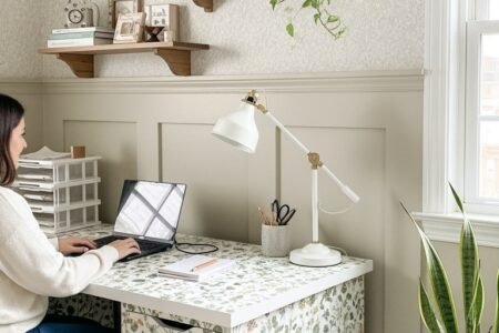 Bureau personnalisé avec un papier peint à motifs floraux