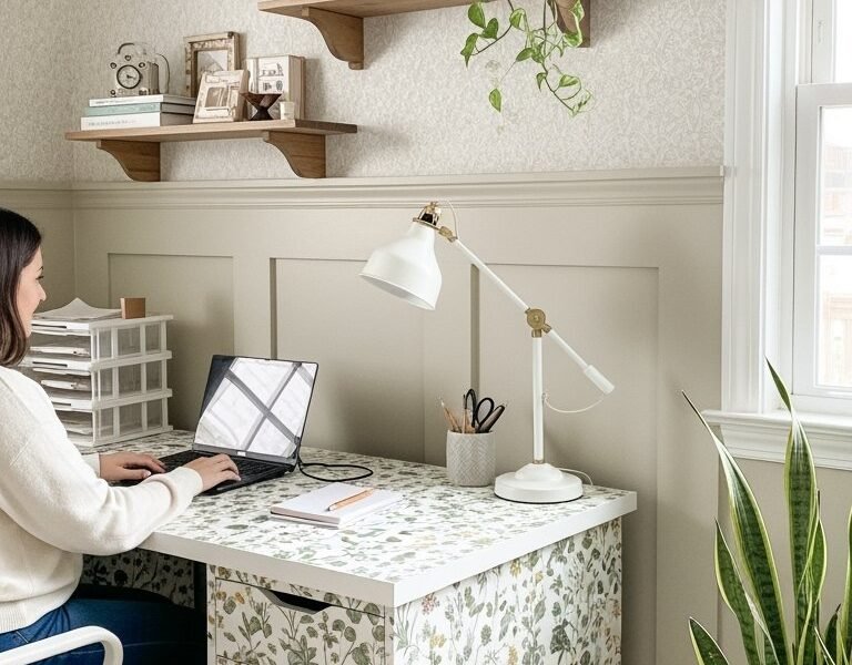 Bureau personnalisé avec un papier peint à motifs floraux