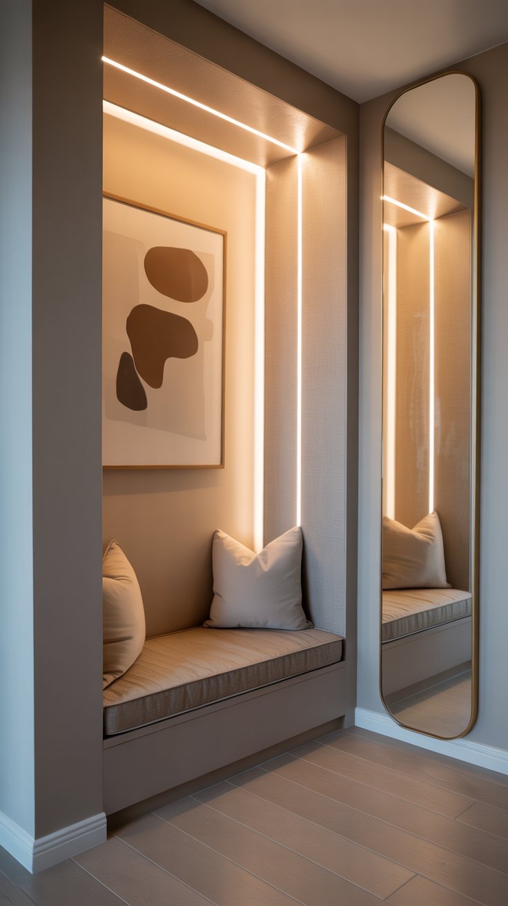 Niche murale avec banquette et éclairage LED