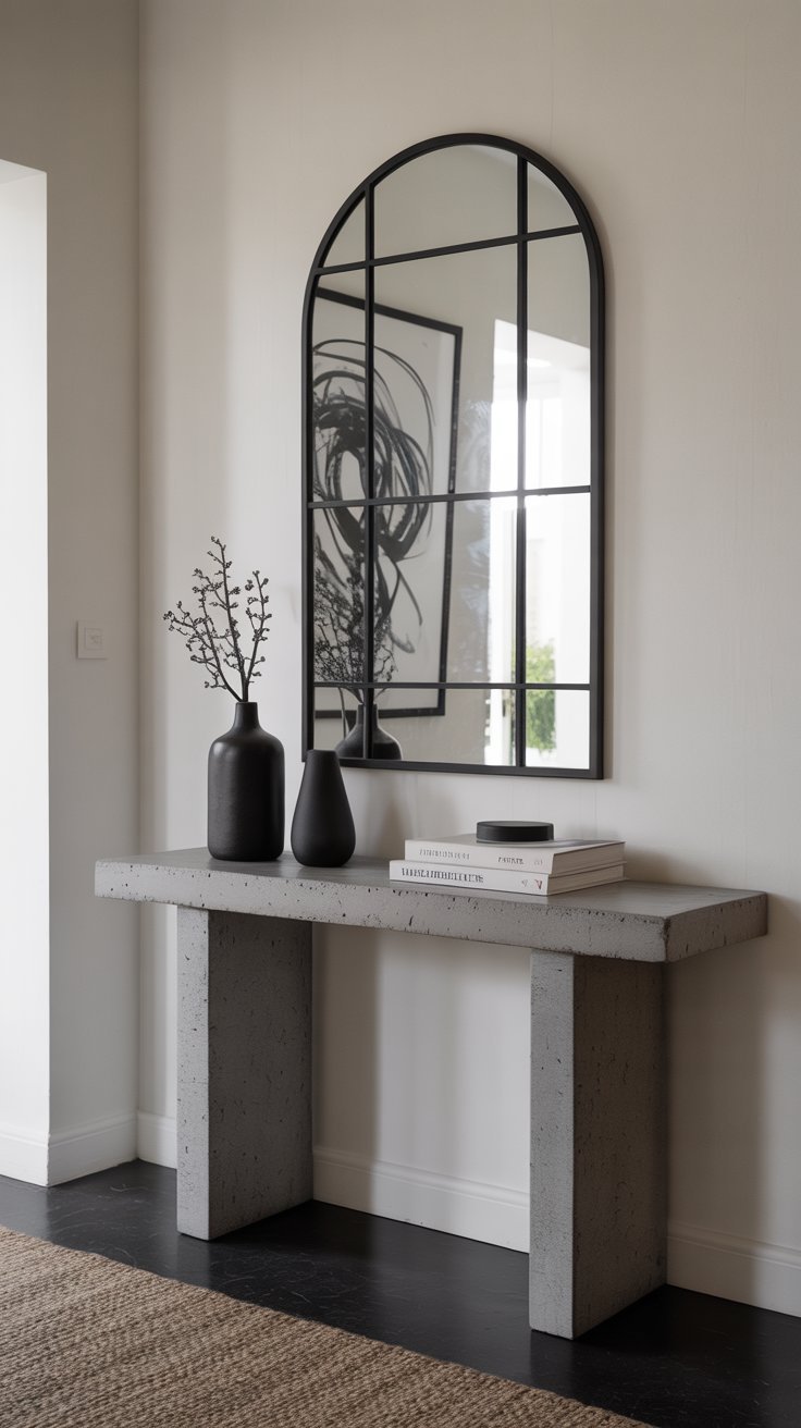 Console minimaliste en béton avec miroir de style verrière