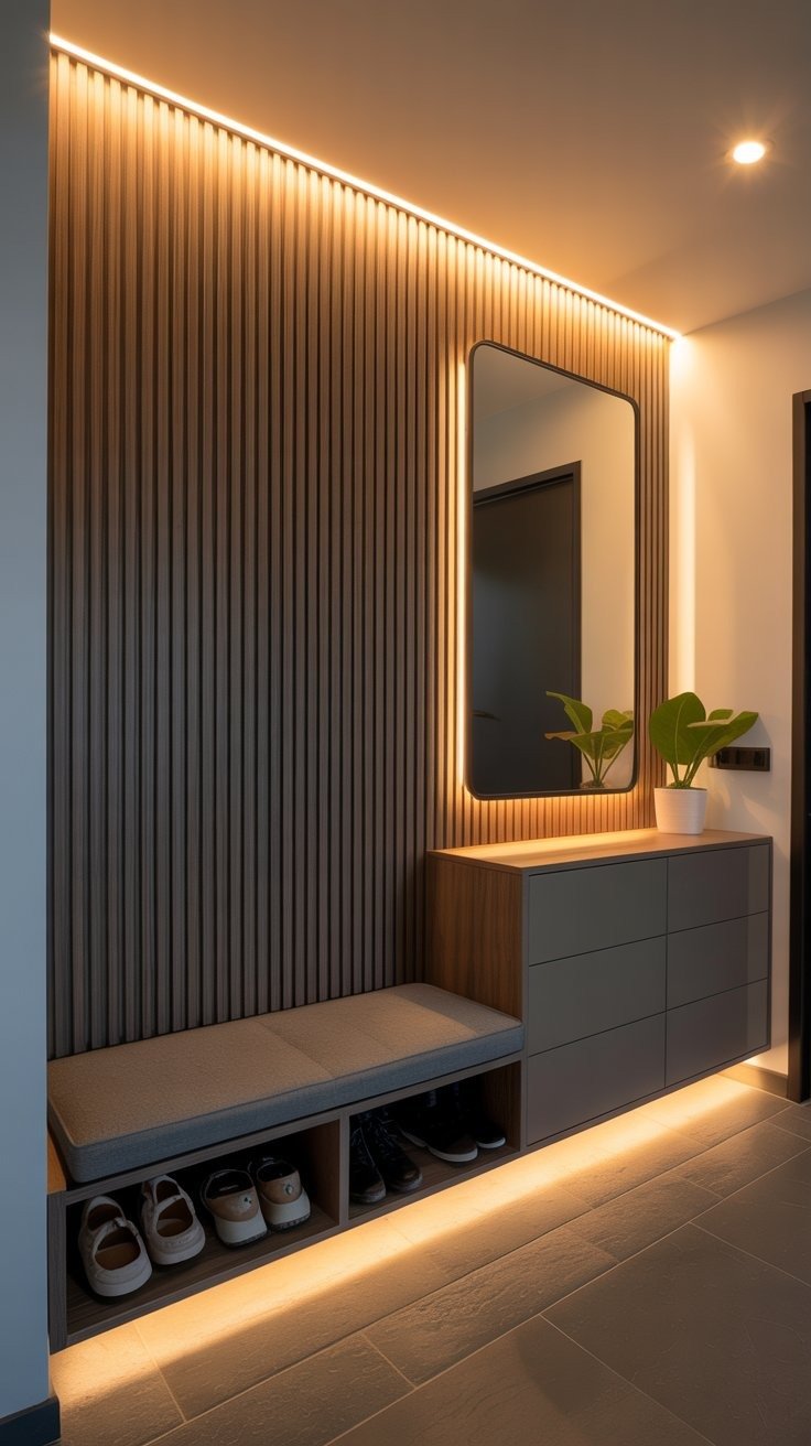 Meuble d entrée avec banc et éclairage LED intégré