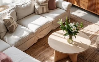 Grand canapé blanc déhoussable dans un salon style côtier