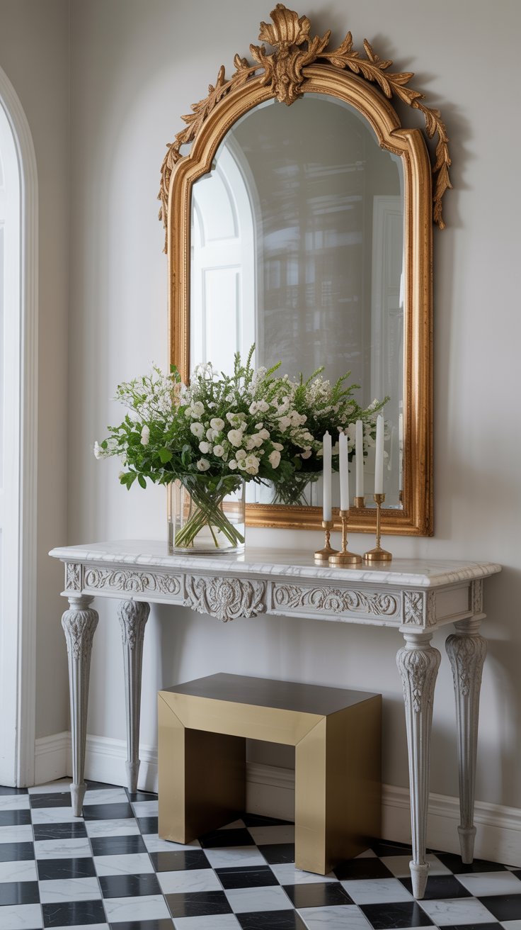 Console de style classique avec miroir doré orné