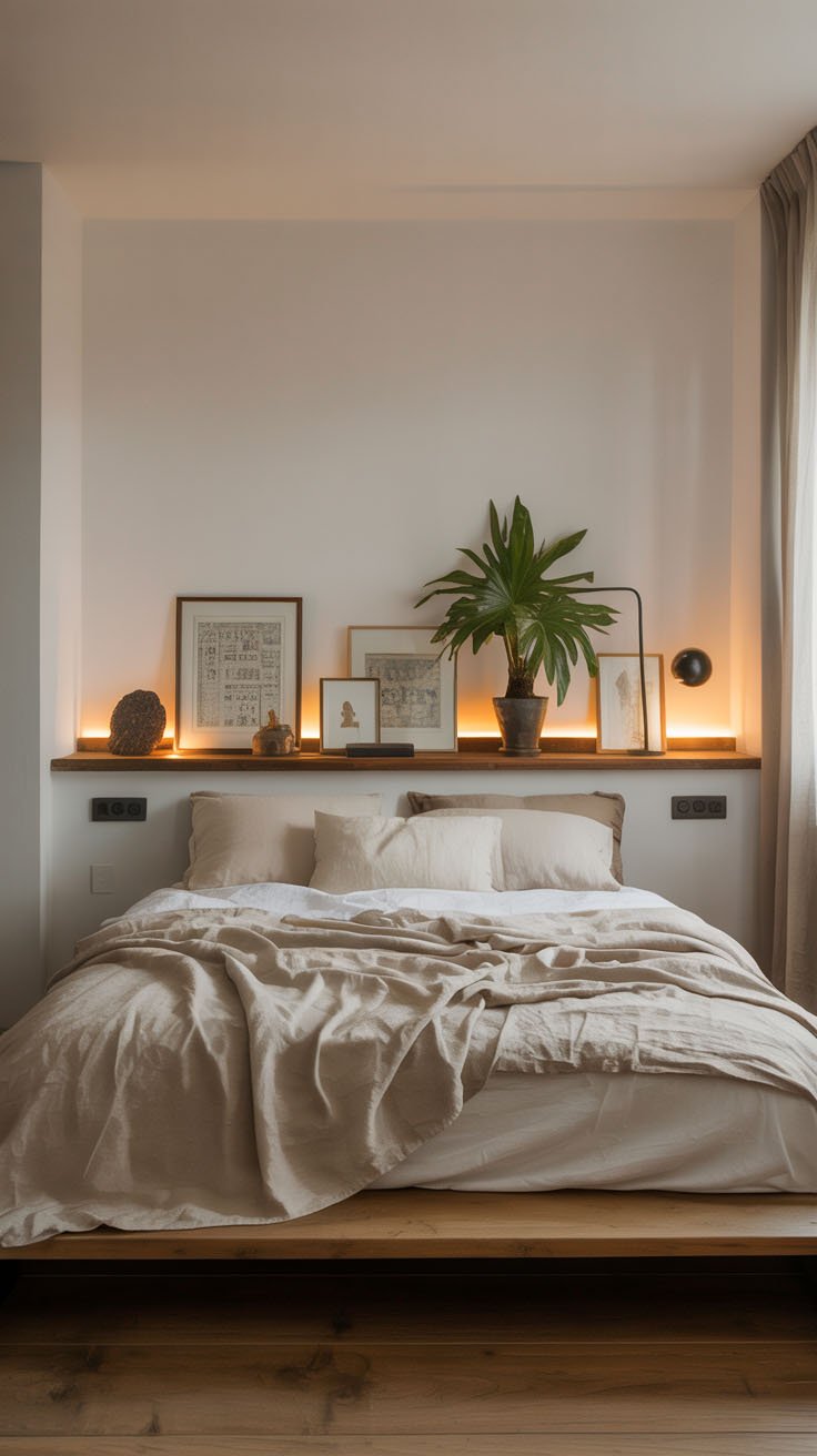 Tête de lit étagère avec éclairage LED intégré et cadres