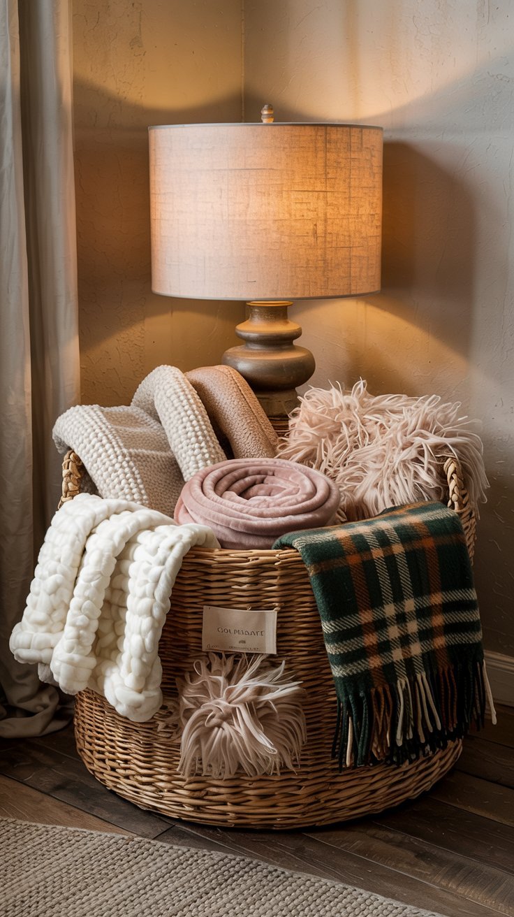 Panier de plaids douillets