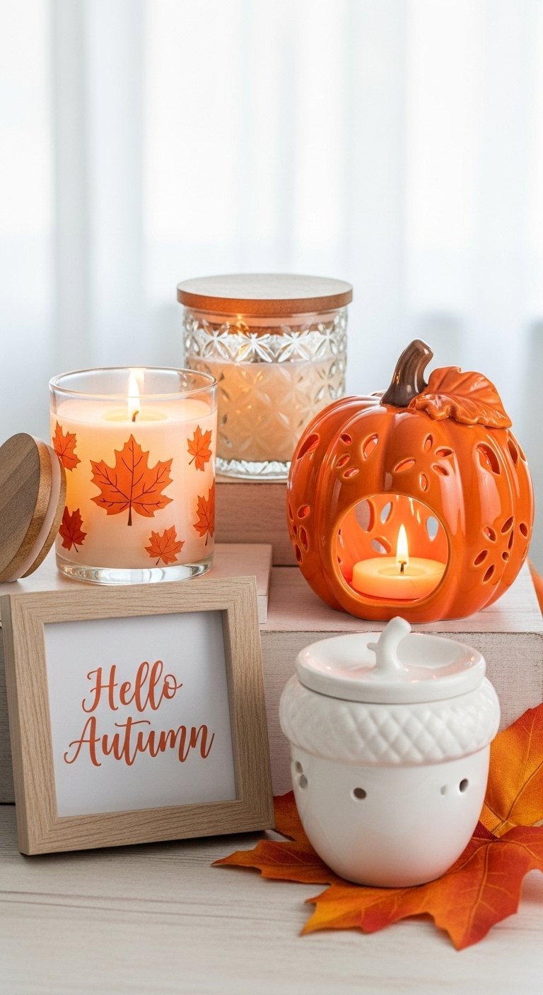 Coin déco avec lanterne citrouille et cadre Hello Autumn