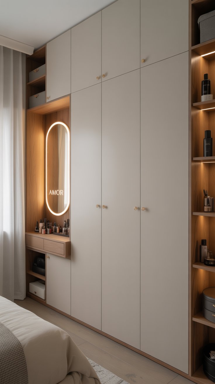 Penderie sur mesure avec coiffeuse et miroir lumineux AMOR