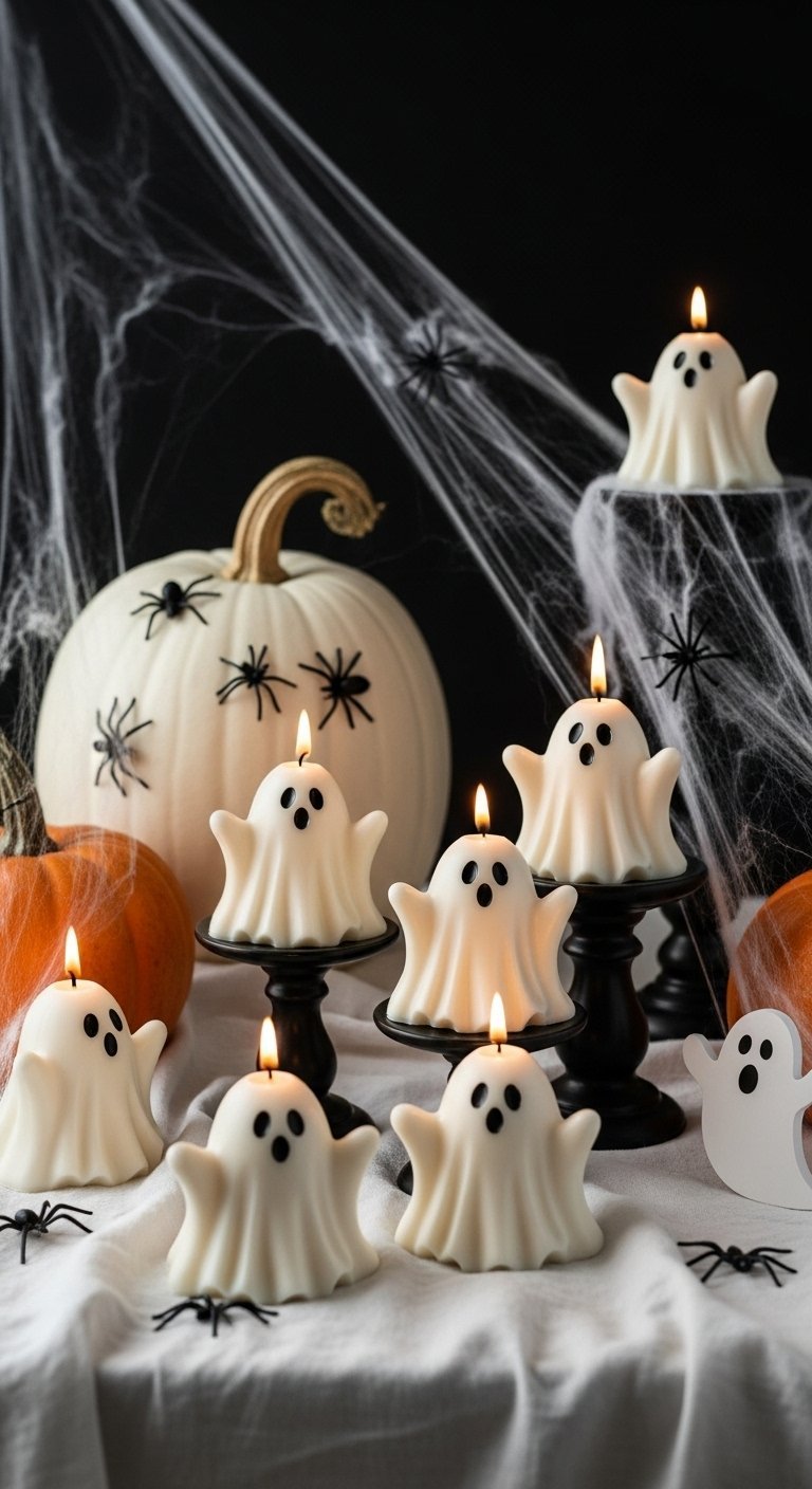 Bougies blanches en forme de fantômes pour une décoration d Halloween