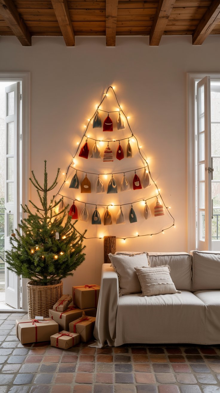 Calendrier de l avent mural en forme de sapin lumineux