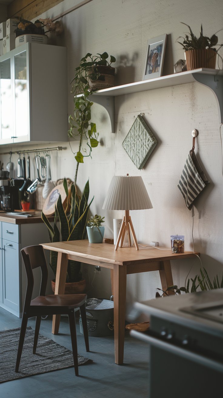 Petite table en bois pour coin repas dans une cuisine rustique