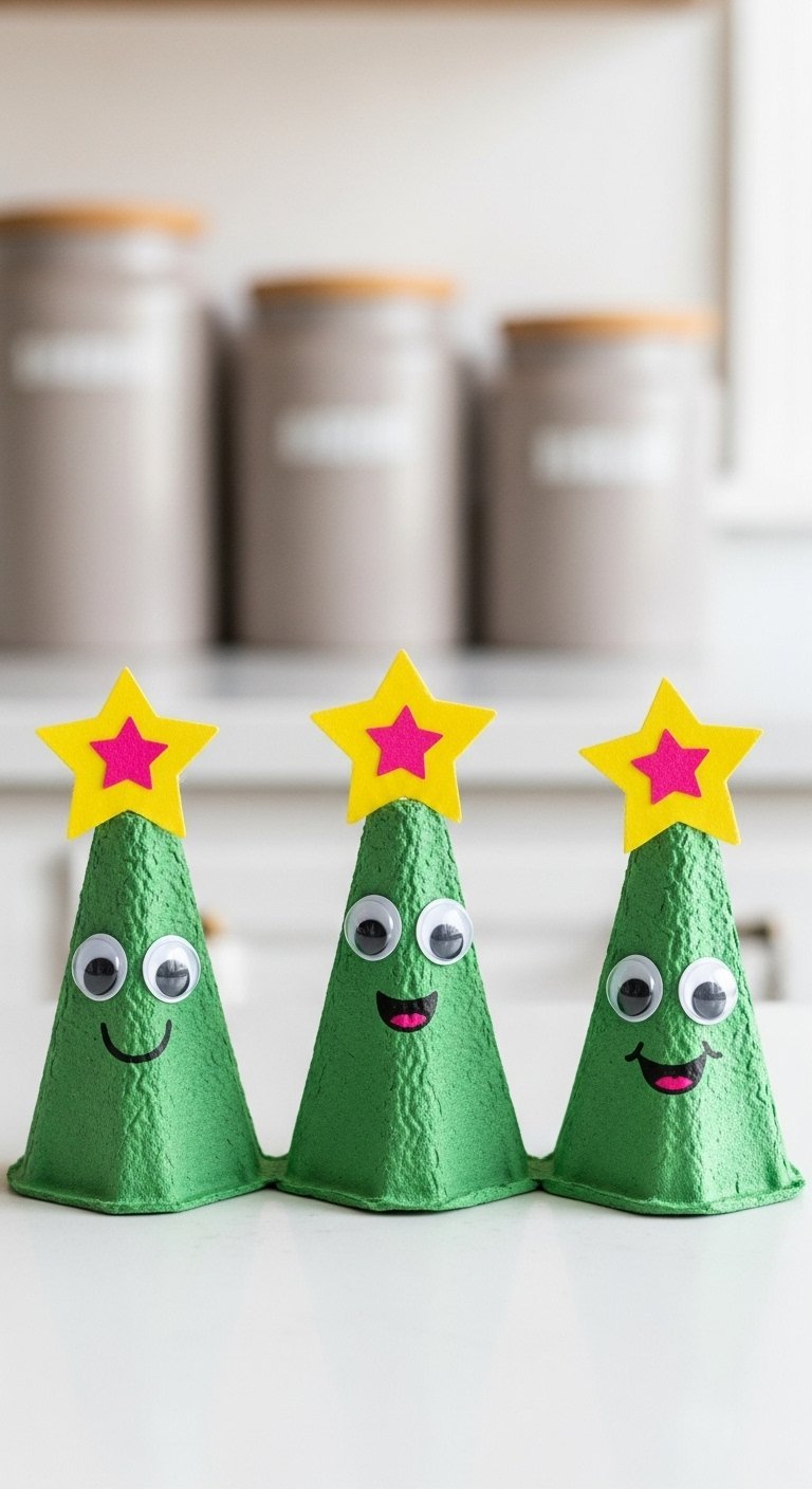 Petits sapins de Noël verts faits à partir de boîtes à œufs en carton