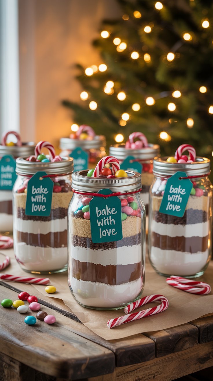 Bocaux en verre avec couches d ingrédients pour cookies à offrir