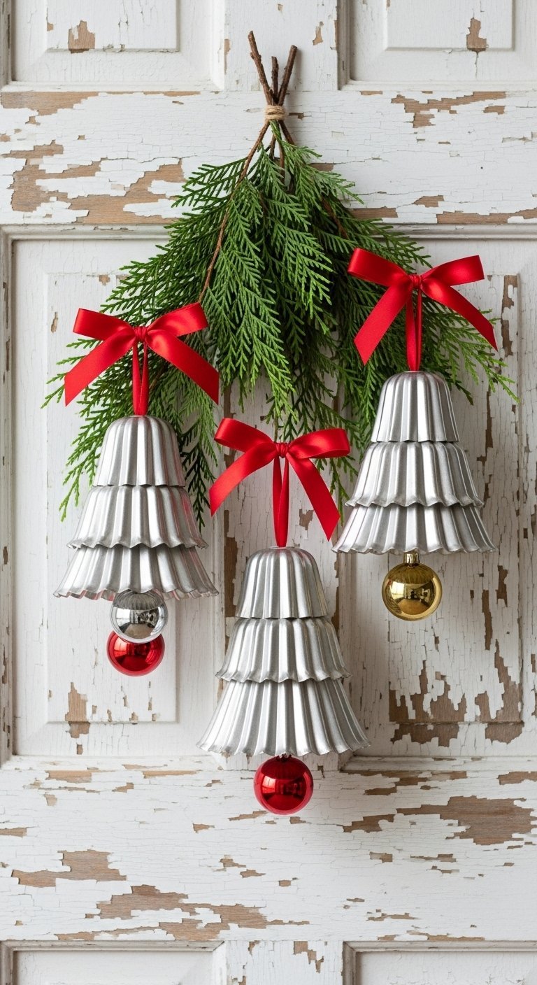 Décoration de Noël en forme de cloches faites avec des moules à gâteaux