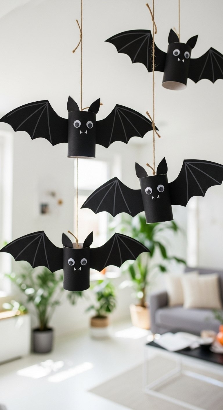 Bricolage de chauves souris en rouleau de papier suspendues au plafond