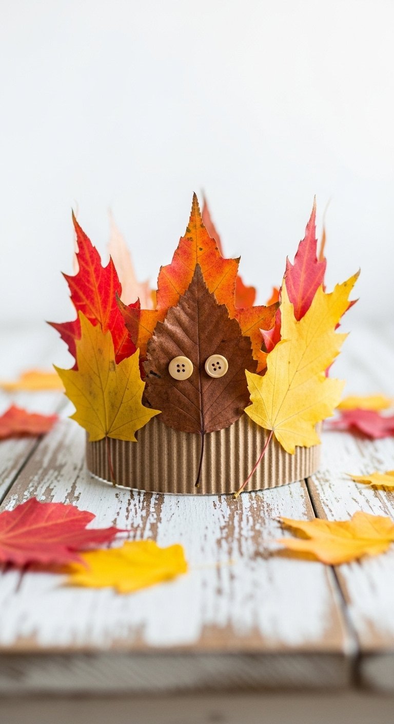 Couronne d automne pour enfant faite de carton et de vraies feuilles
