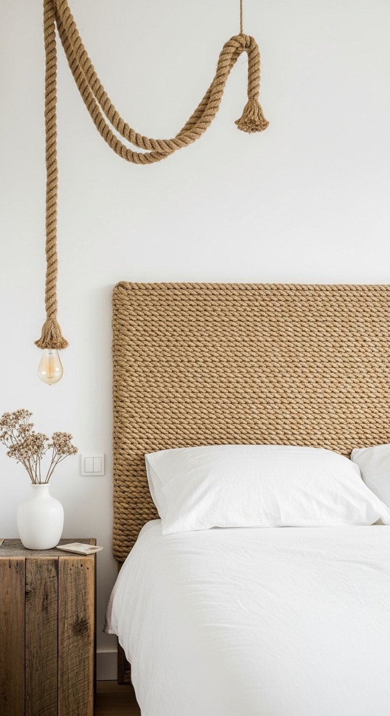 Tete de lit rectangulaire entierement tissee en corde de jute naturelle