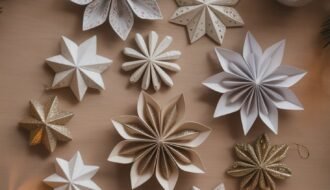 Assortiment d étoiles de noel en papier origami blanc et doré