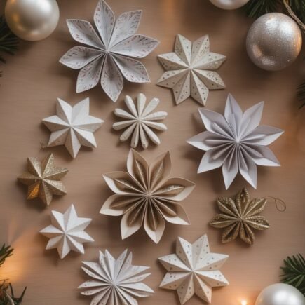 Assortiment d étoiles de noel en papier origami blanc et doré