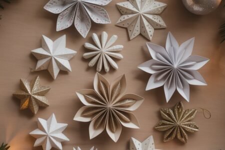 Assortiment d étoiles de noel en papier origami blanc et doré
