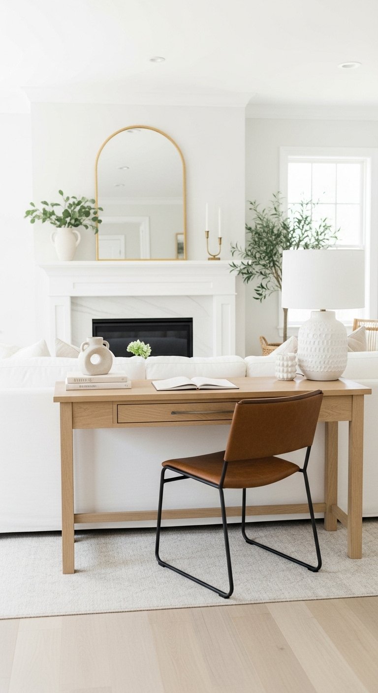 Bureau de direction en bois foncé brillant avec des rangements intégrés et éclairage LED