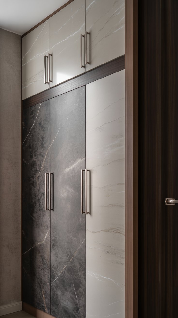 Penderie design avec portes effet marbre noir et blanc