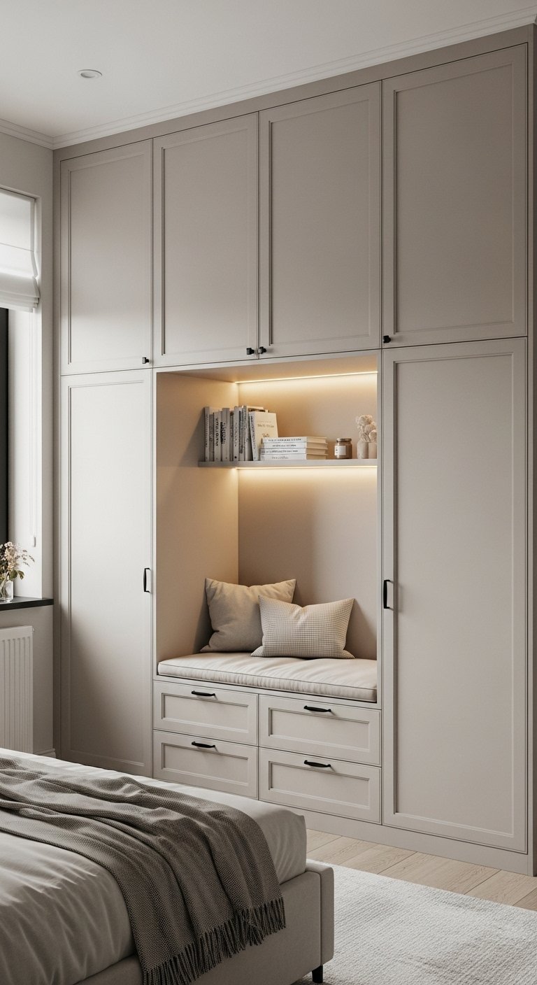 Armoire sur mesure avec niche de lecture éclairée au centre