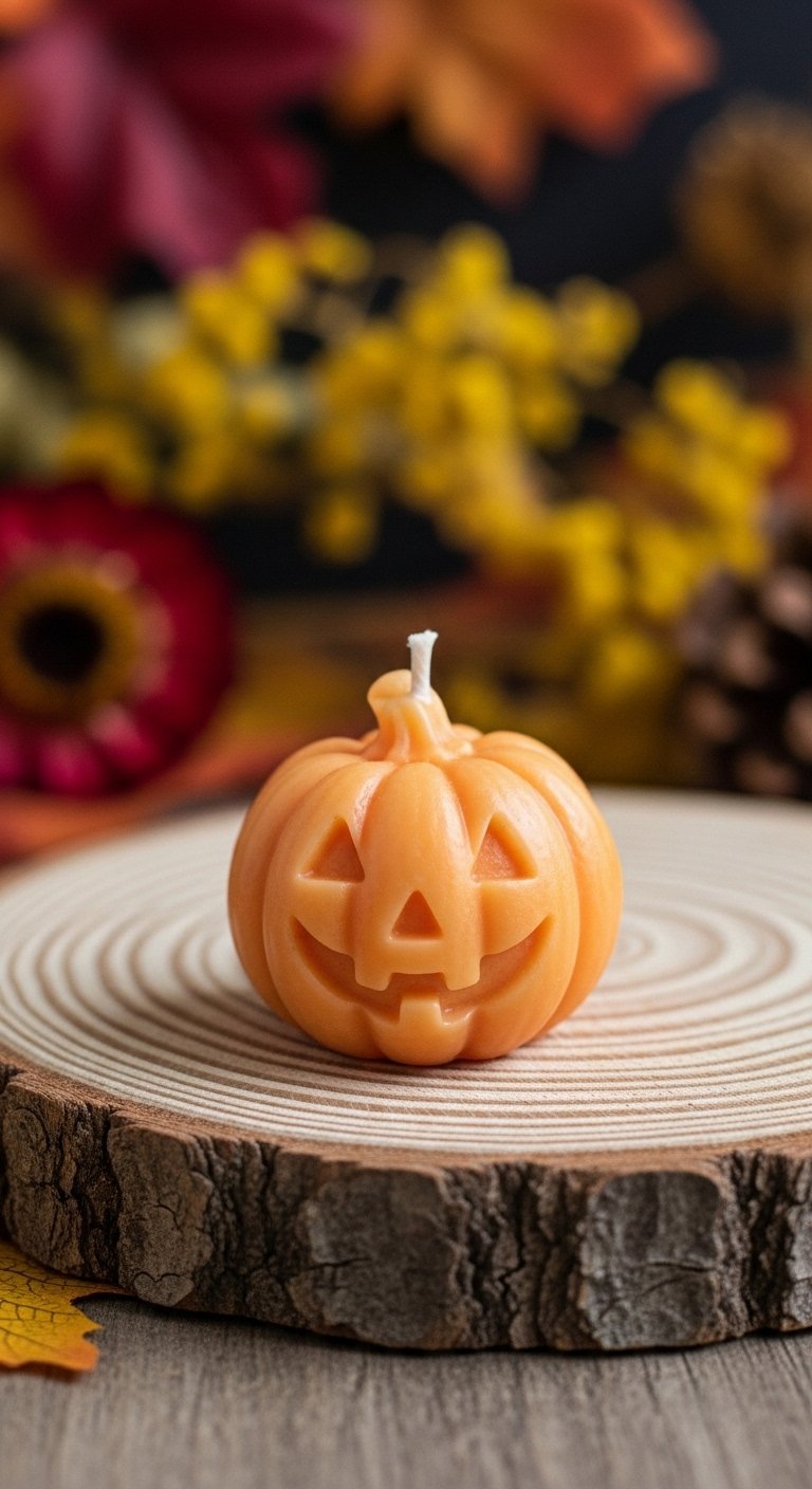 Petite bougie non allumée en forme de citrouille d Halloween