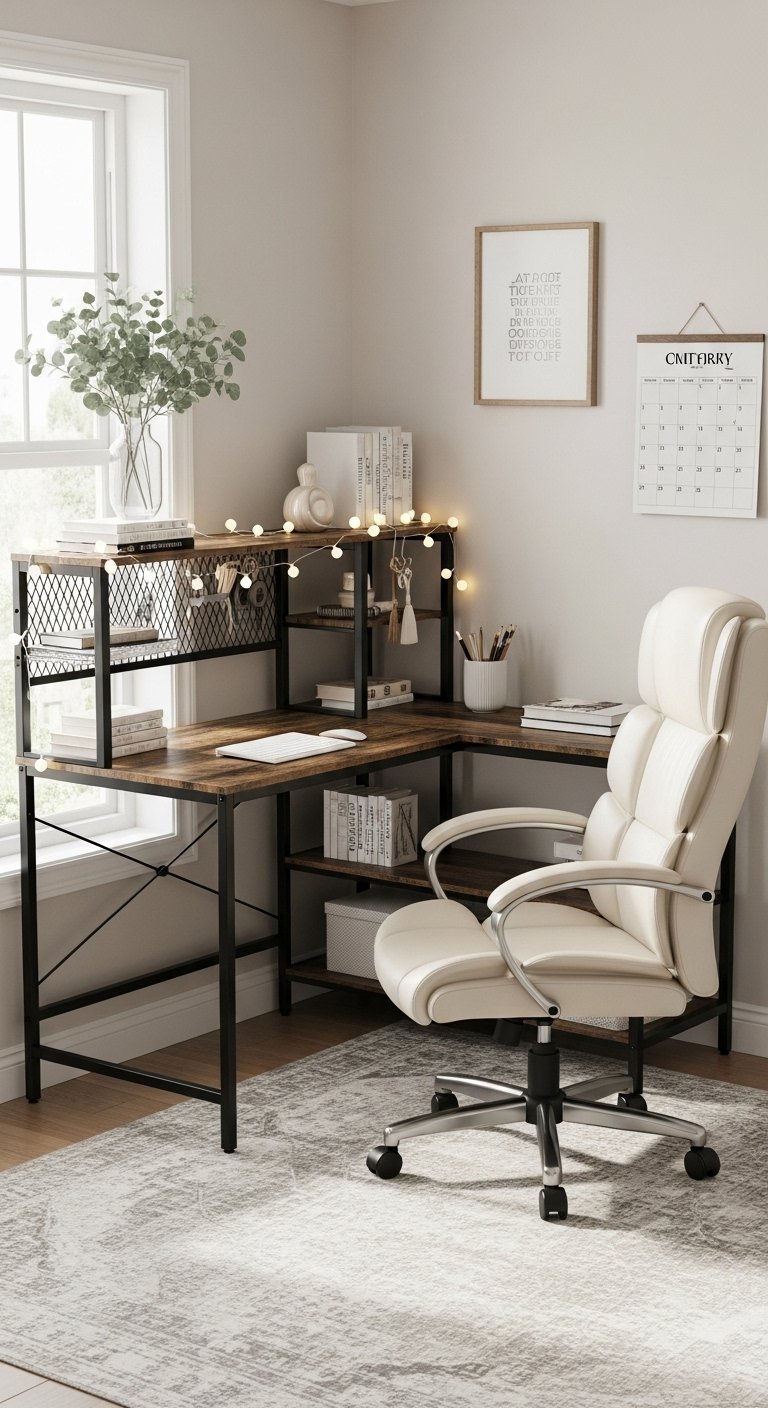 Bureau d angle de style industriel avec structure en metal noir