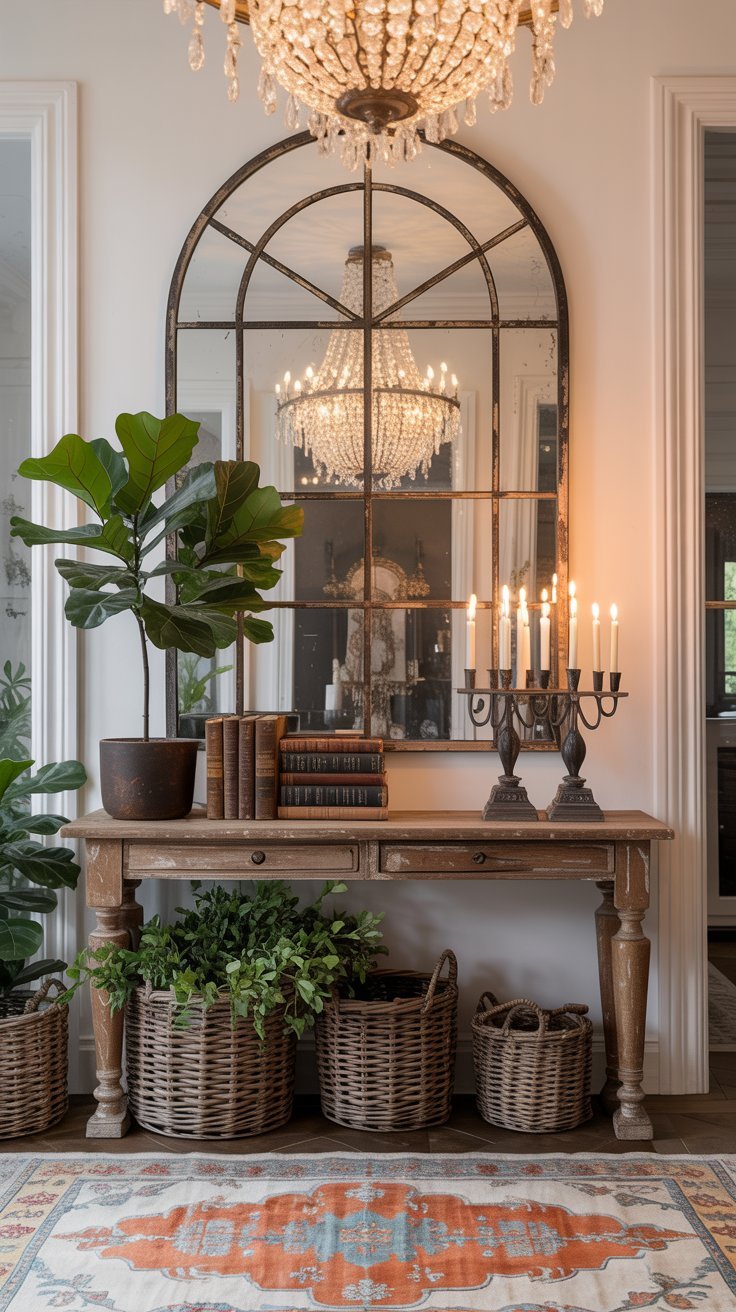 Entrée luxueuse avec immense miroir verrière et lustre en cristal