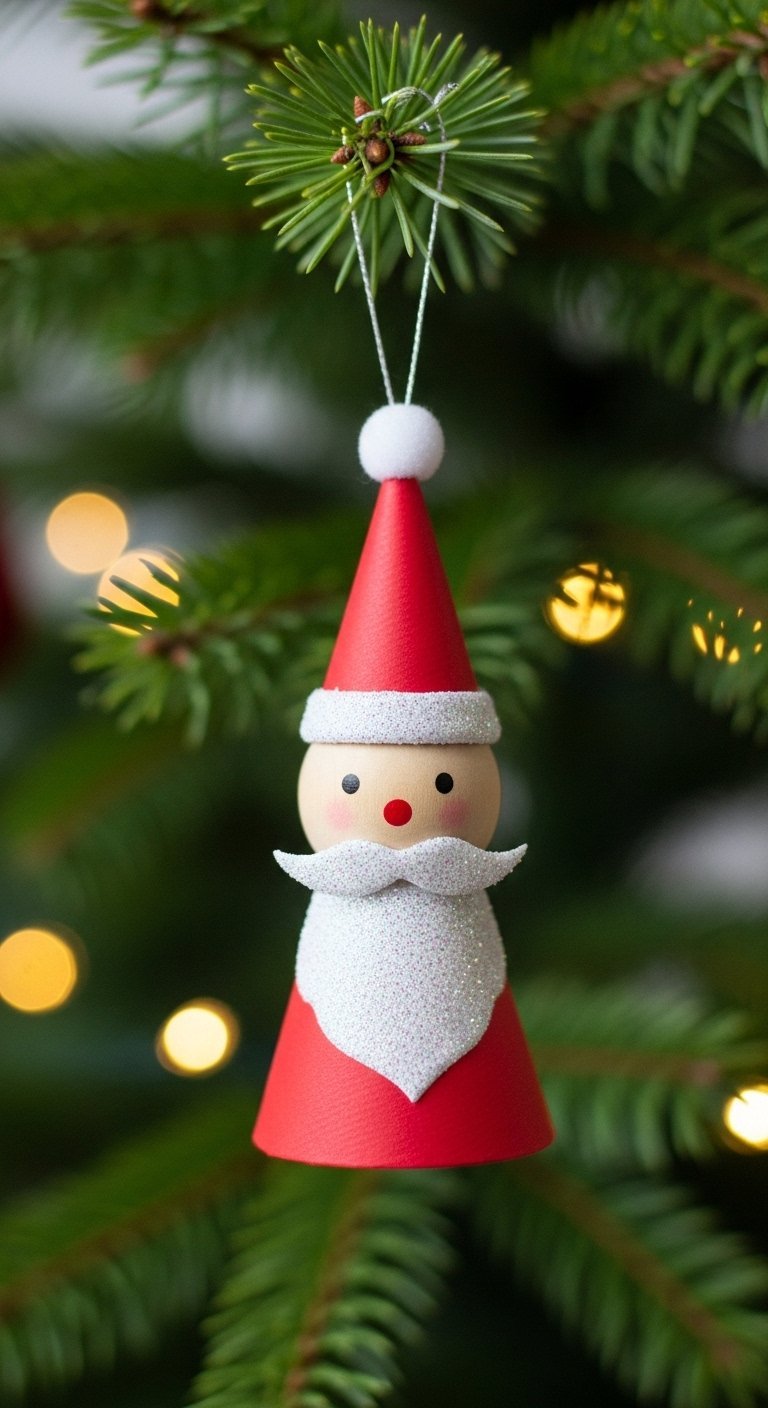 Ornement de sapin en bois et papier représentant un père noël