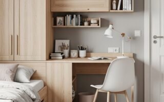Unité murale tout en un avec lit bureau et armoire