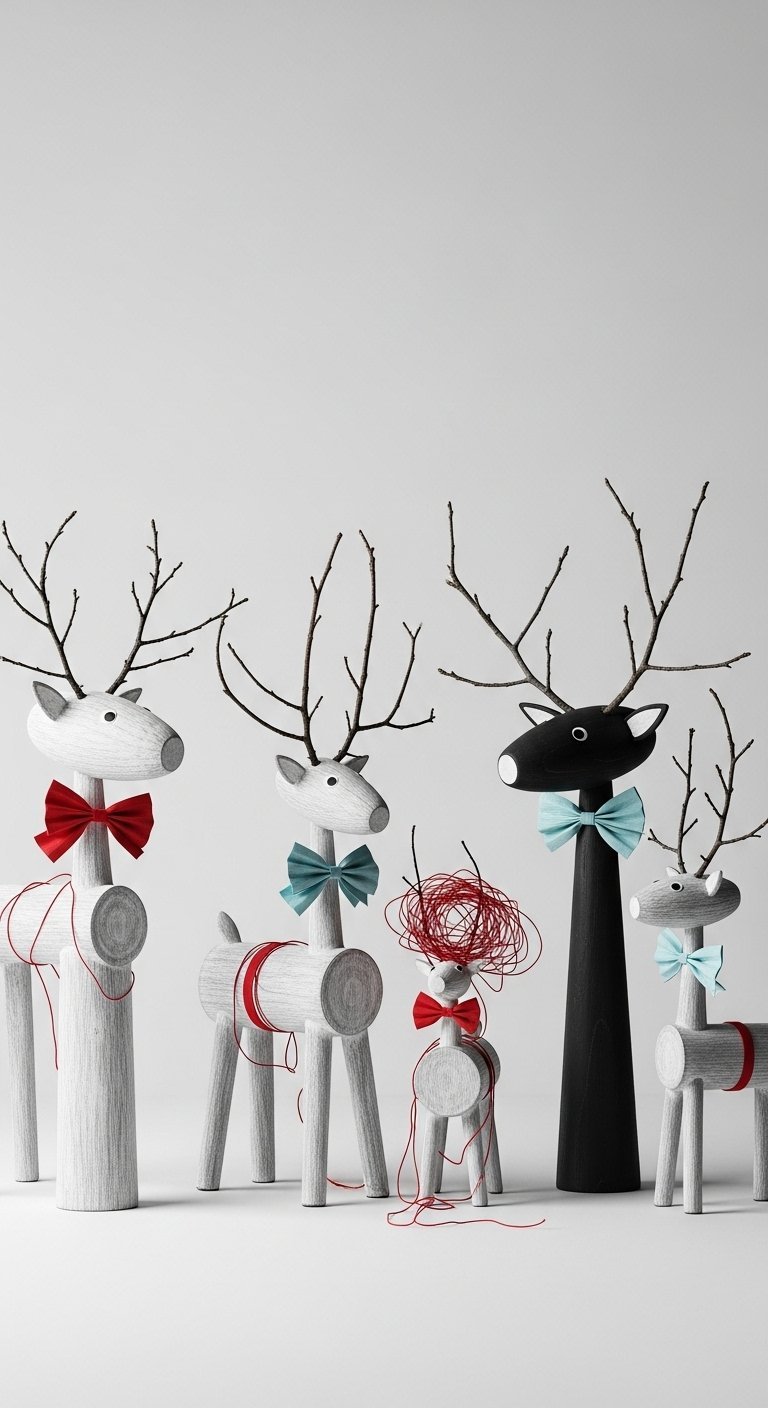 Figurines de rennes de noel au design moderne avec des bois en brindilles