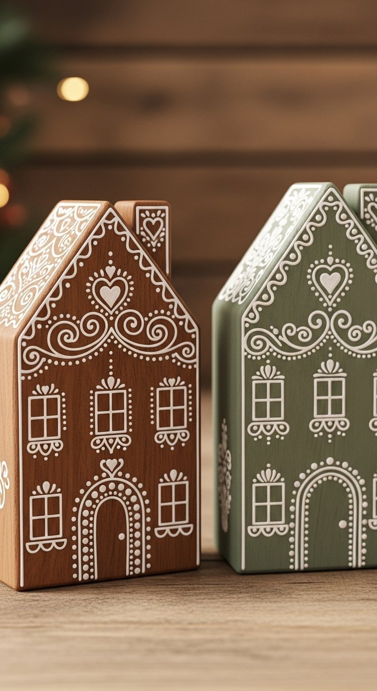 Deux maisons en bois style pain d epices une marron et une verte