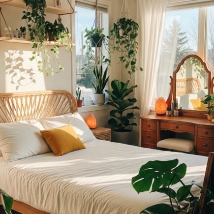 Chambre lumineuse remplie de plantes vertes sur des étagères