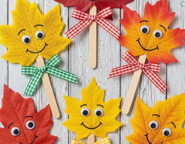 Marionnettes amusantes fabriquées avec des feuilles d automne et des bâtonnets