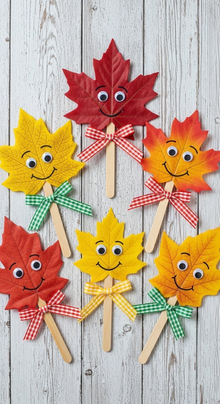 Marionnettes amusantes fabriquées avec des feuilles d automne et des bâtonnets