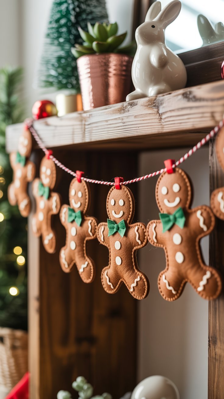 Guirlande de décoration avec des bonshommes en pain d épices en feutrine