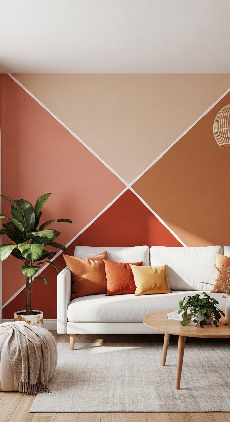 Mur d accent geometrique avec des nuances de peinture terracotta