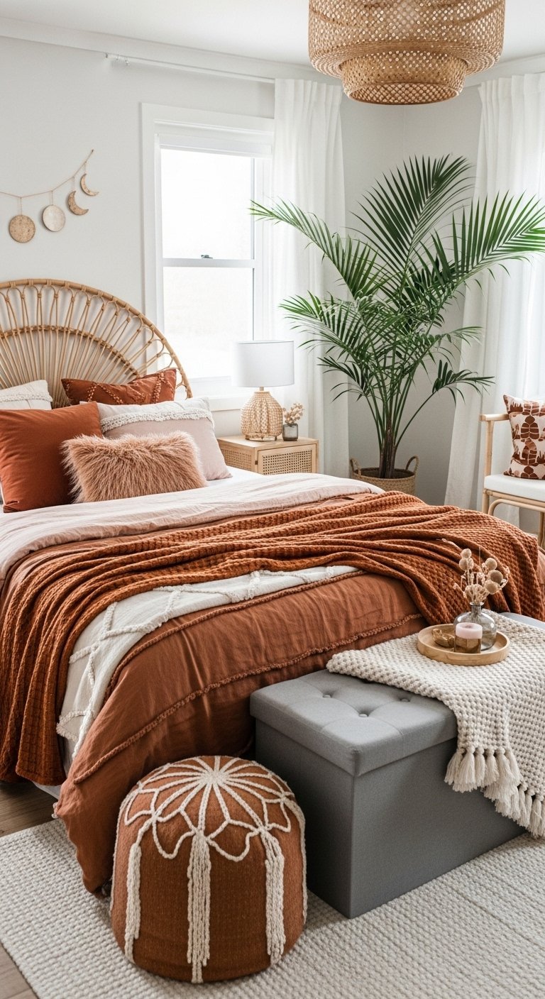 Décoration chambre femme cocooning aux couleurs terreuses comme le terracotta