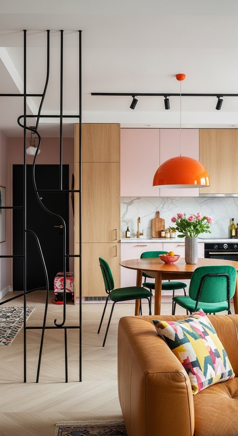 Séparateur de pièce en métal noir avec un design abstrait et artistique