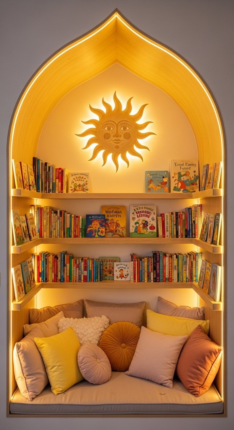 Niche de lecture en forme d arche avec étagères pour enfants et éclairage LED