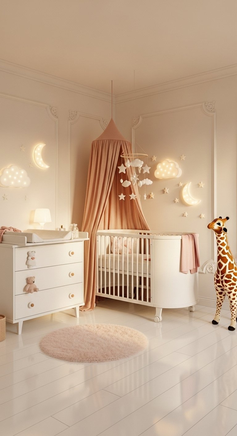 Chambre bébé avec appliques lumineuses lune et étoiles