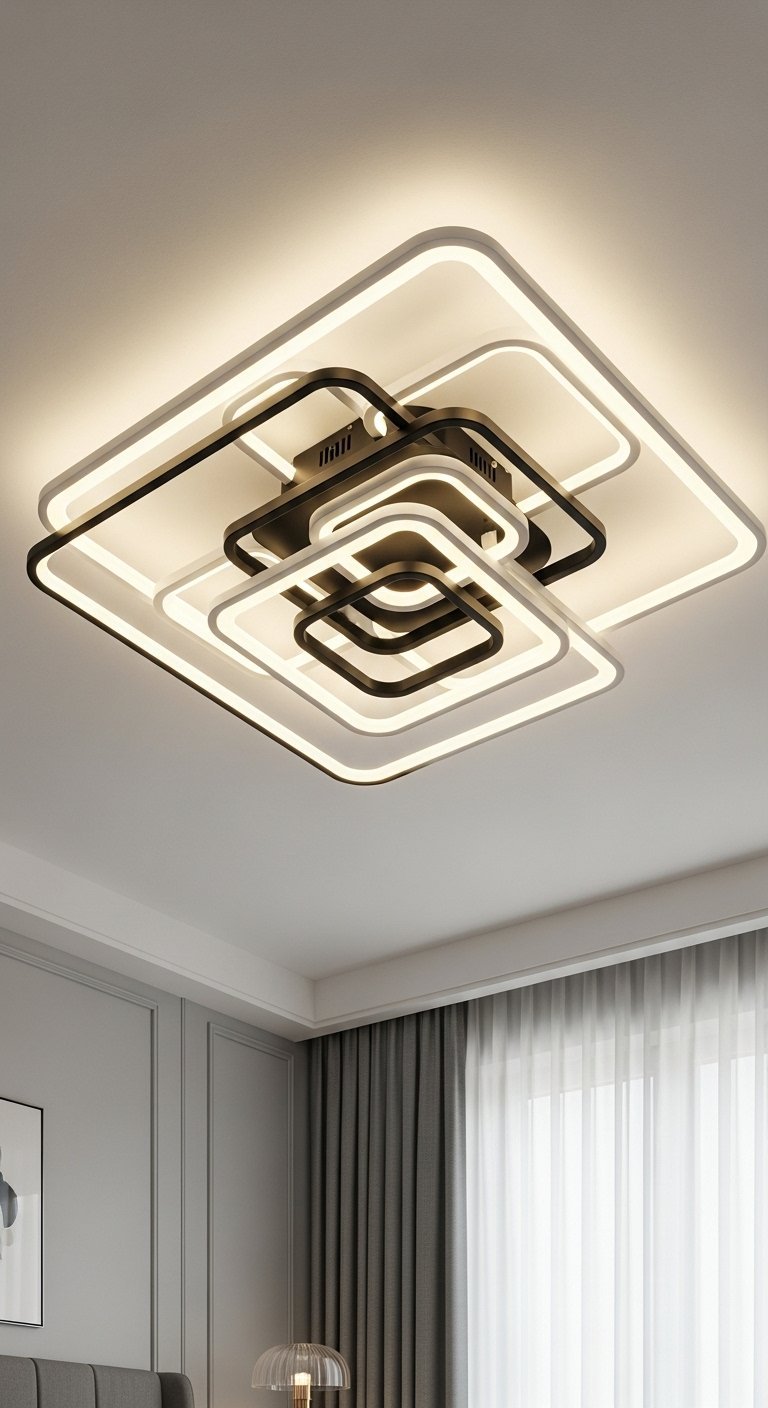 Lustre LED moderne en forme de carrés noirs et blancs superposés