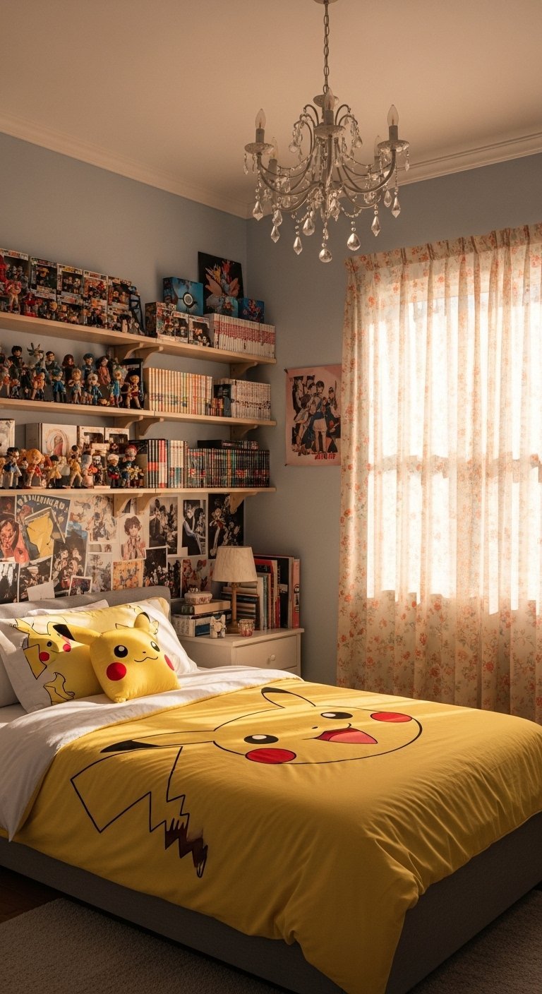 Chambre d adolescent sur le thème de Pokémon avec une parure de lit Pikachu