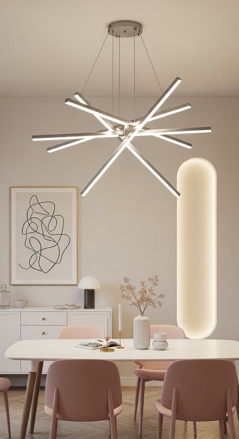 Suspension luminaire moderne argentée au dessus d une table de salle à manger