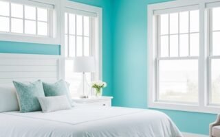 Chambre parentale style côtier avec peinture turquoise lumineuse