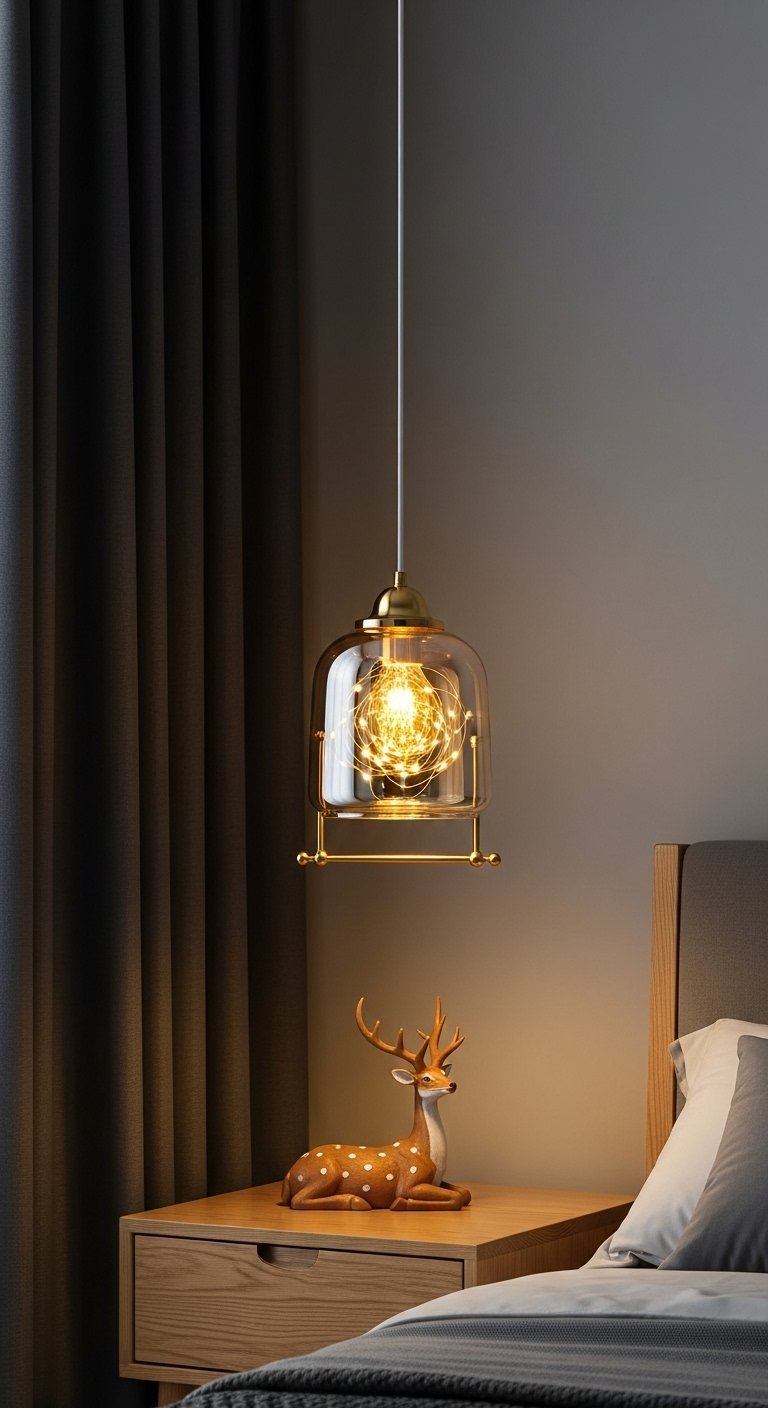 Suspension luminaire de chevet en forme de cloche en verre avec guirlande lumineuse