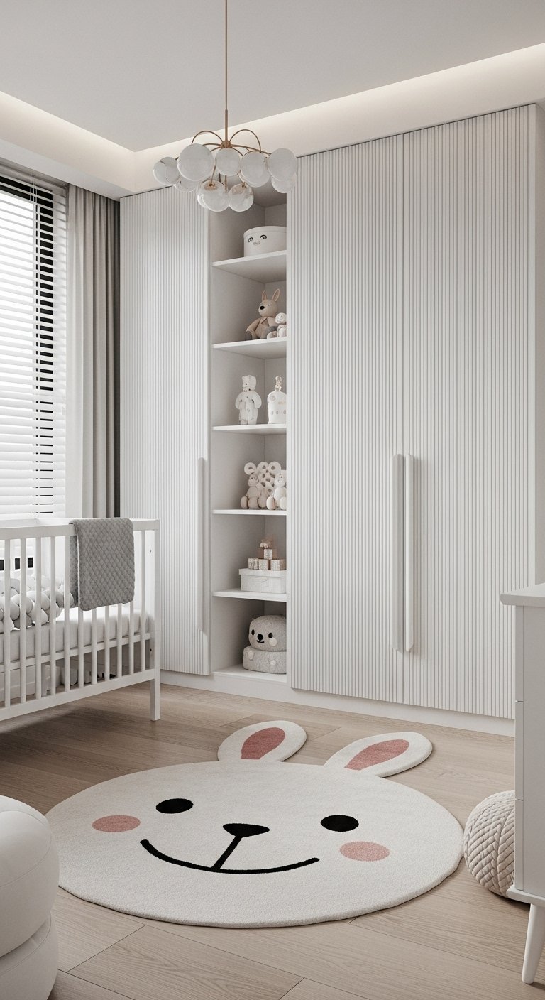 Garde robe blanche intégrée dans une chambre de bébé moderne