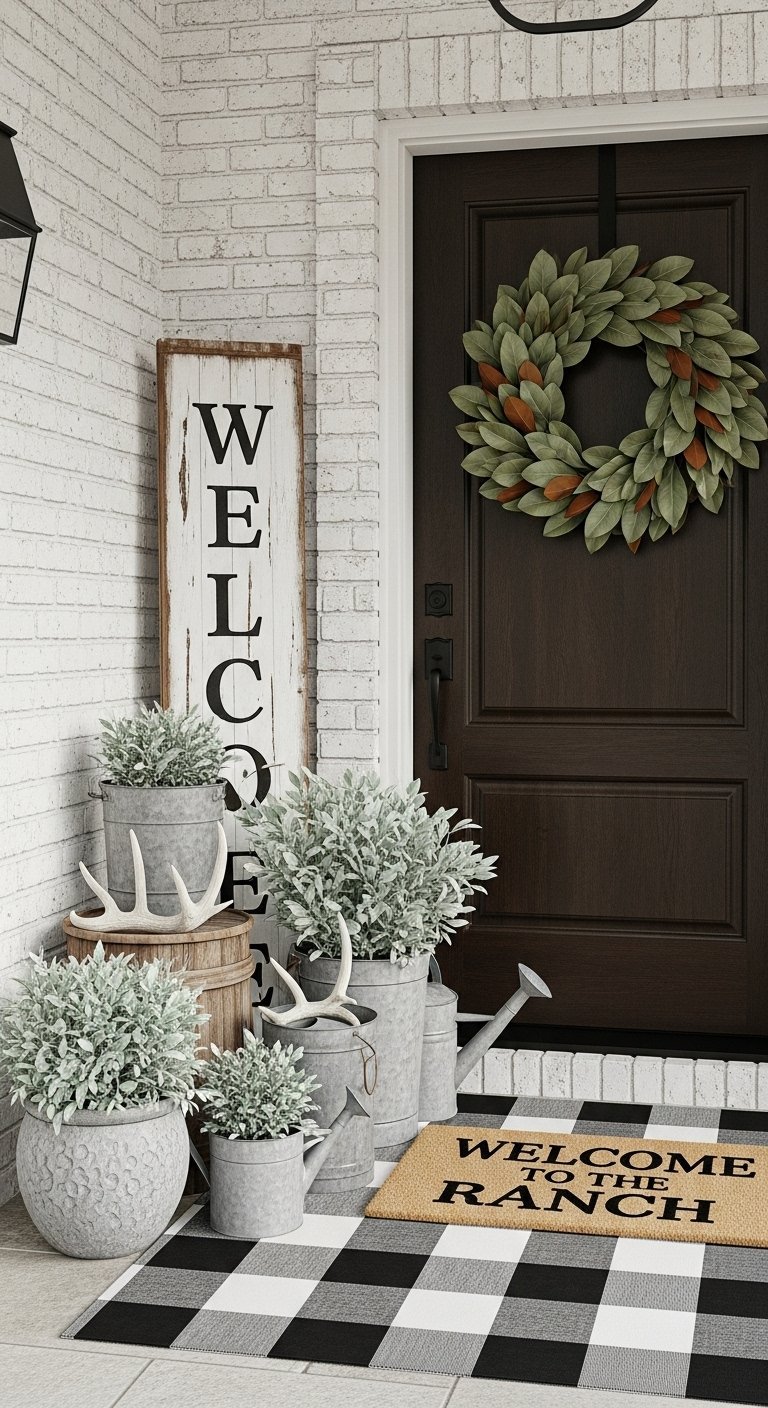 Entree de maison exterieure style craftsman avec pergola blanche et porte en bois
